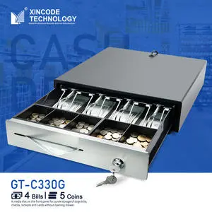 Xincode Retail Cash Drawer Pos System 4 Bill 5 Coins Retail Counter Steel Cash Drawer for Cash Register With Lock GT-C330G