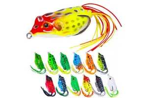 Wholesale FO072 6.3cm 12.4g Artificial Soft Baits Top Water Frog Fishing Lures with Long Skirts Tail